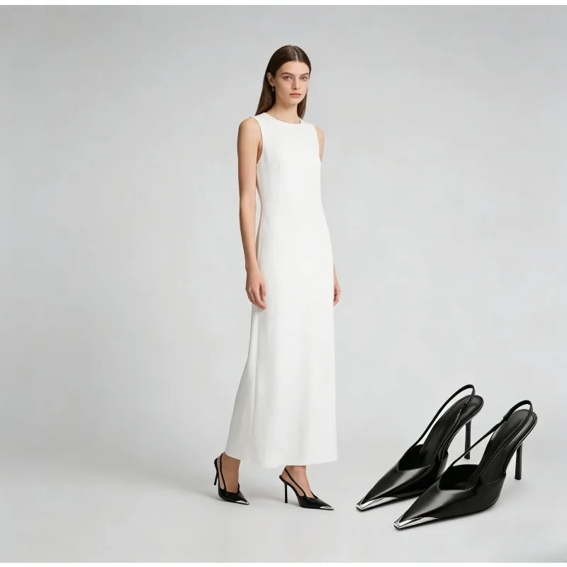 

Novelty Metal Pointed Toe High Heels Women 2026 New Elegant Slingback Heeled Sandals Sexy Black Patent Leather Designer Shoes