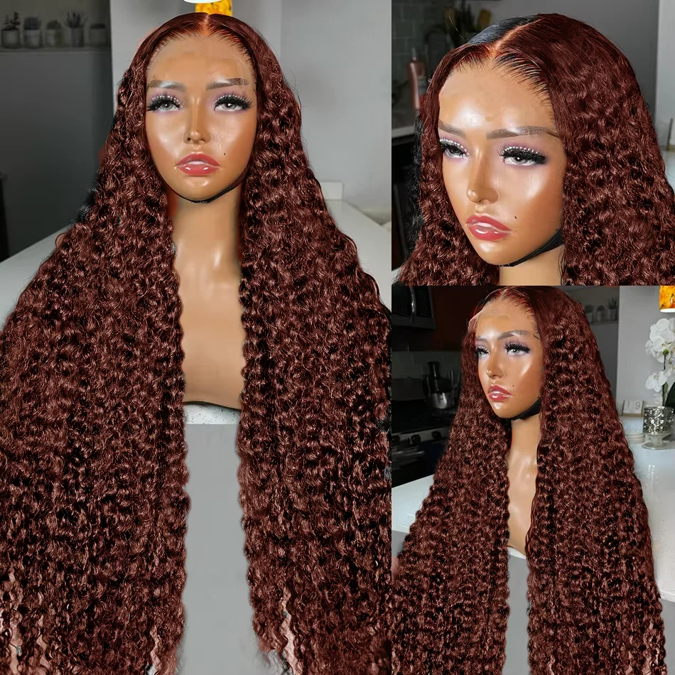 13X6 Reddish Brown Water Wave Lace Front Wigs for Women Brazilian Virgin 13x4 Colored Deep Curly Human Hair HD Lace Frontal Wig