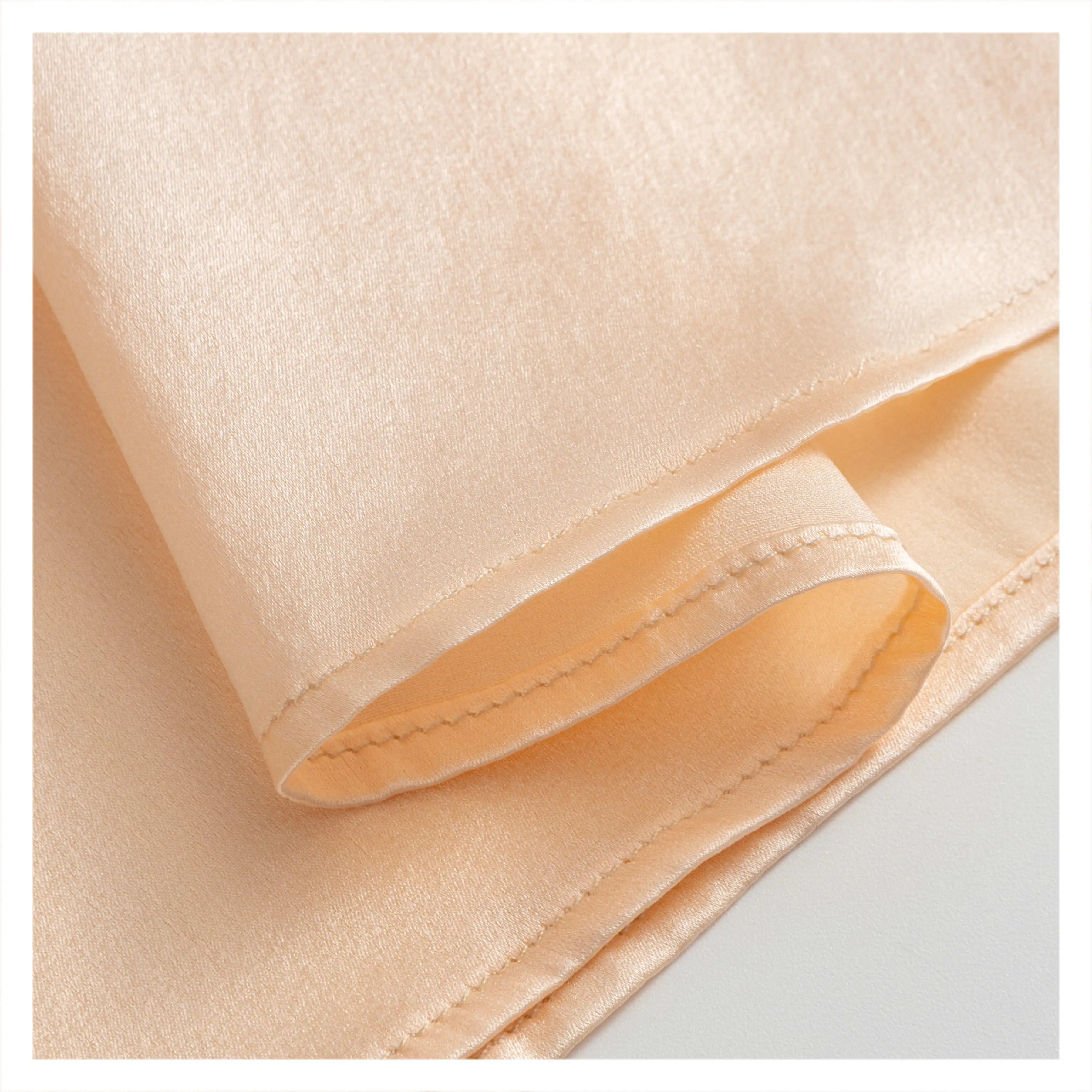 Women's Fashion 93% Natural Mulberry Silk Elastic Plain Satin Light Orange Solid Color Long Sleeve Float Versatile OL Style Top