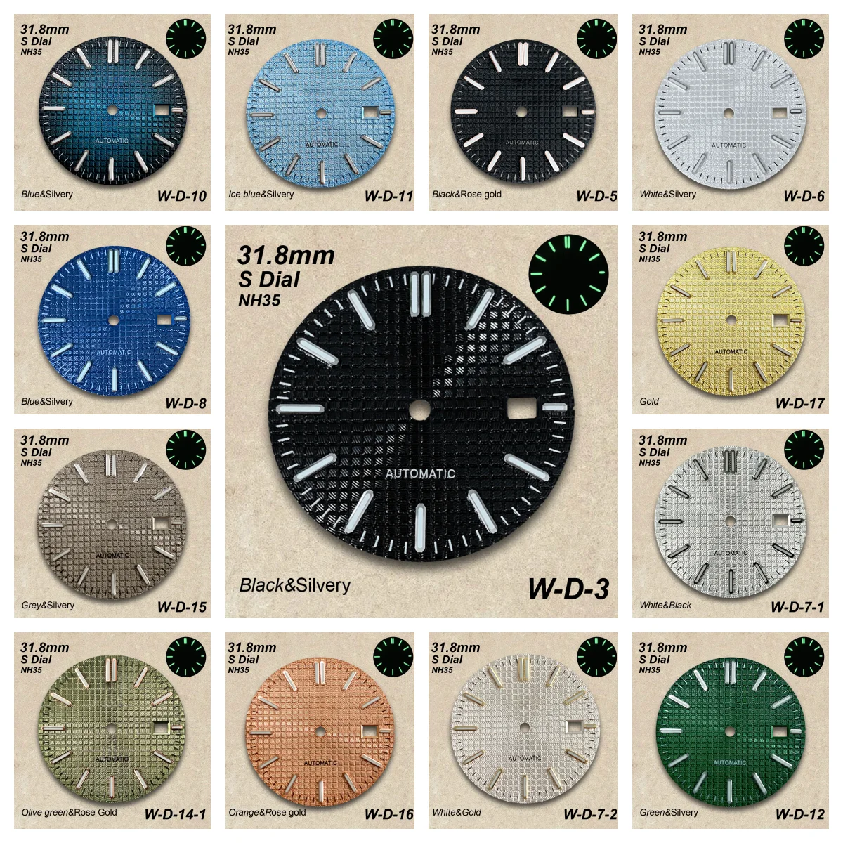 

31.8mm S Logo Oak Dial Fit NH35/NH36 Automatic Movement Green Luminous High-Quality Watch Modification Accessories