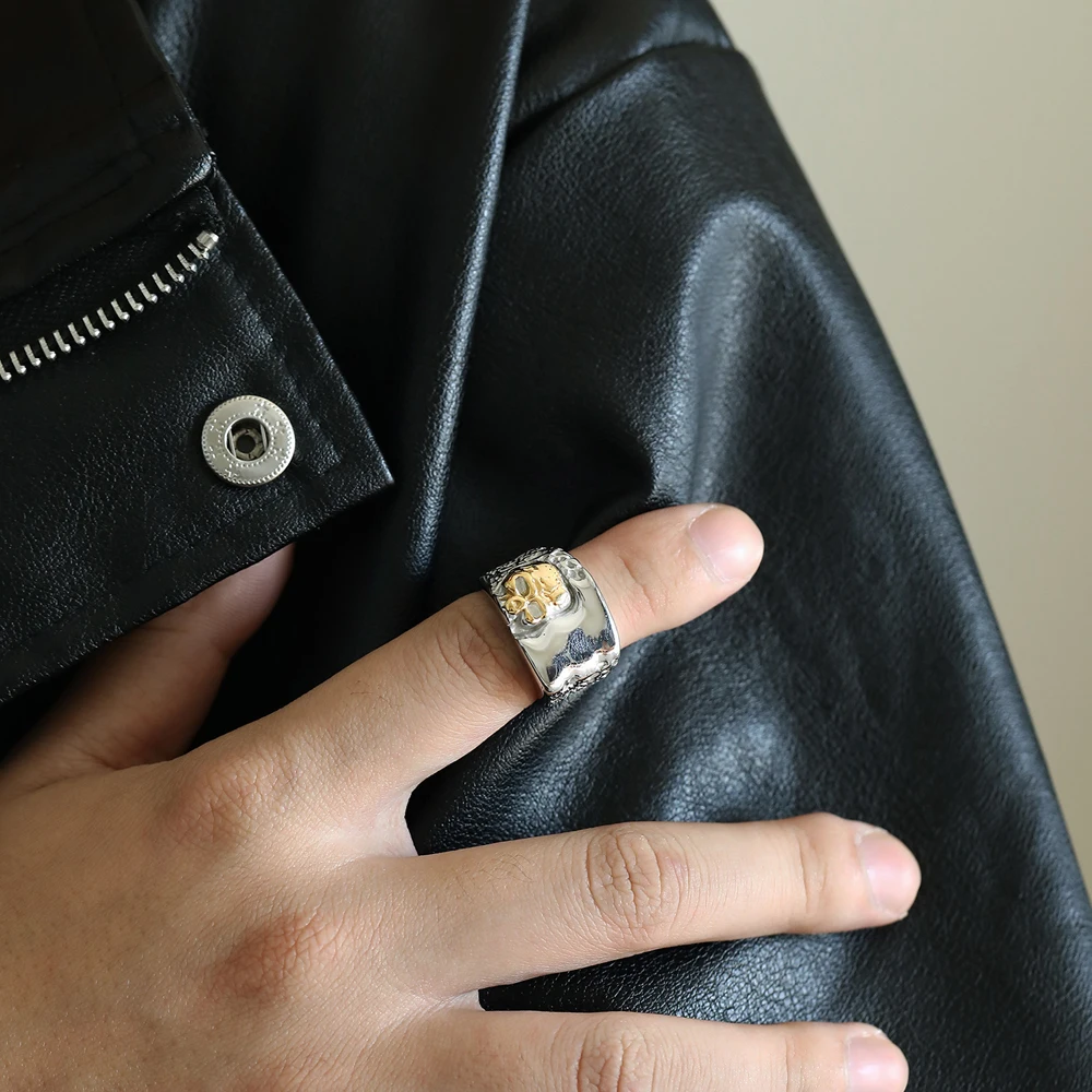 رائجة البيع القوطية الهيكل العظمي الجمجمة رئيس الدائري للرجال الشرير الصخرة الفولاذ المقاوم للصدأ السائق مجوهرات خمر المذكر هدية