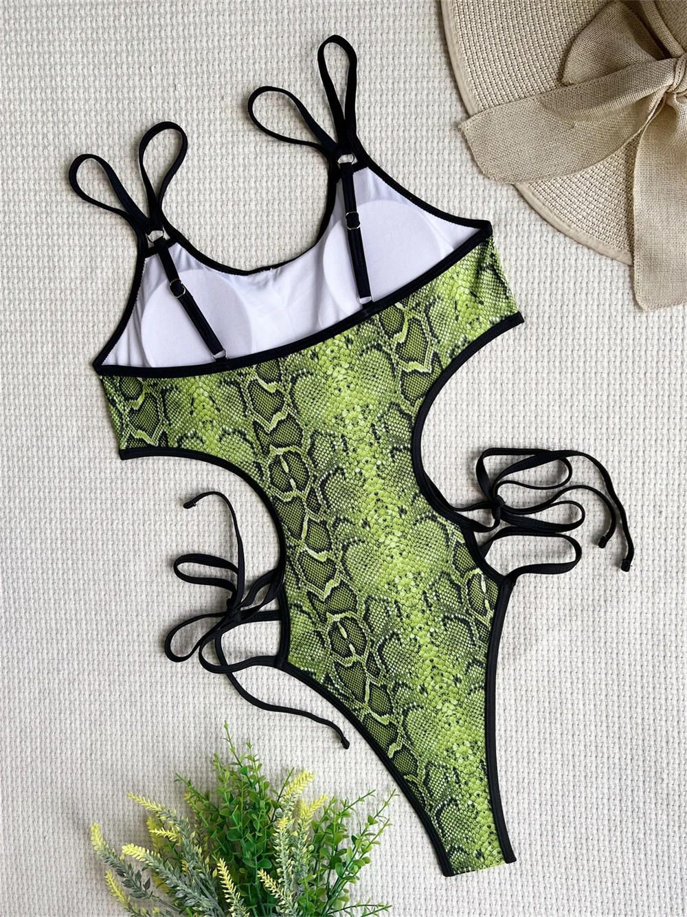 Green Snake Bikini Extreme String Monokini High Leg Cut Swimsuit Women Beach Outfit Vacation Swimwears Bathing Suit Bikinis Sets
