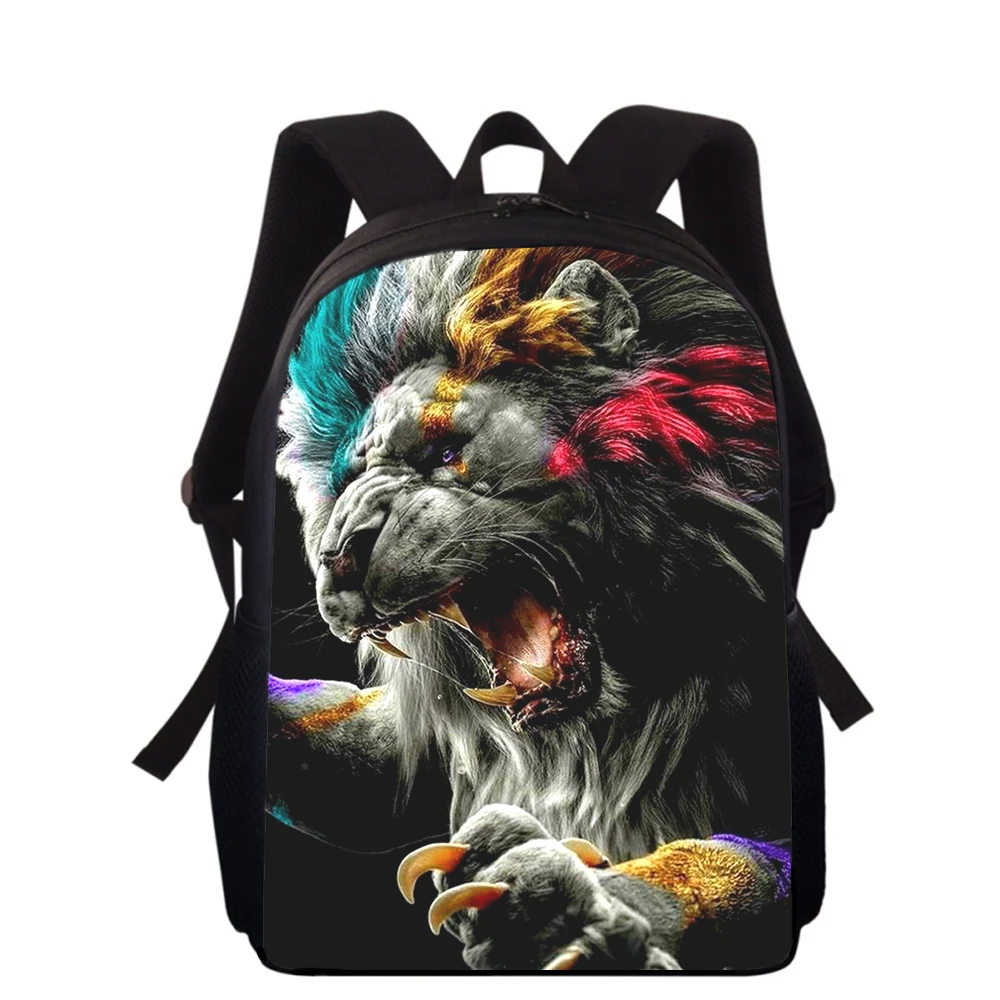 Mochila con estampado 3D De León para niños y niñas, morral con ilustración feroz de 15 pulgadas para escuela primaria, mochilas para libros