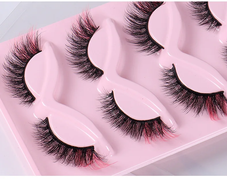 5 Pairs Cat-Eye Colored Makeup Lashes Fluffy Mink Lashes with Color 8D Volume Thick Fake Eyelashes Dramatic Wispy LasMink Lashes