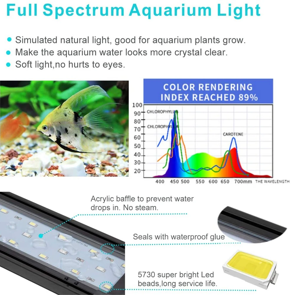 60-120CM Led Aquarium Light Big Fish Tank Rectangle Aquarios Para Peixes Acquario Decoration Accessoires Clip Luz Acuario