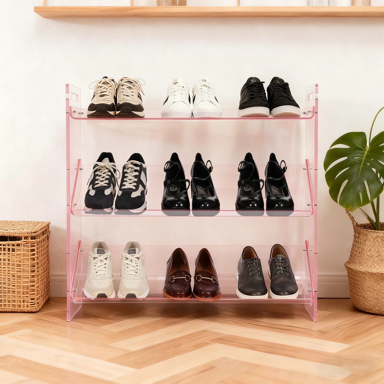 

3-Tier Freestanding Acrylic Shoe Rack Transparent Shoe Organizer Space-Saving Shoe Shelf for Entryway Bedroom Closet