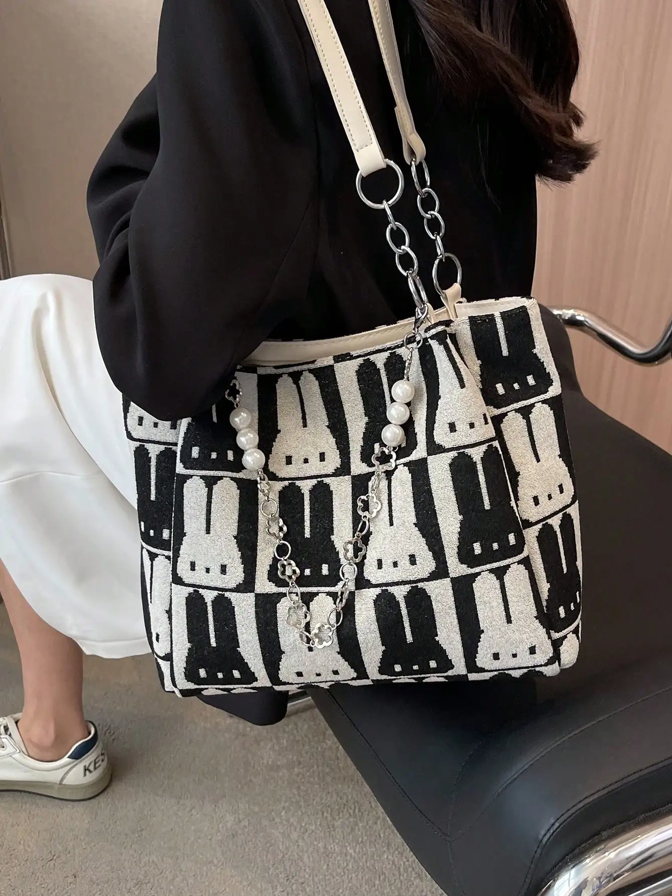 Damesmode cartoon konijn patroon schoudertas grote capaciteit draagtas