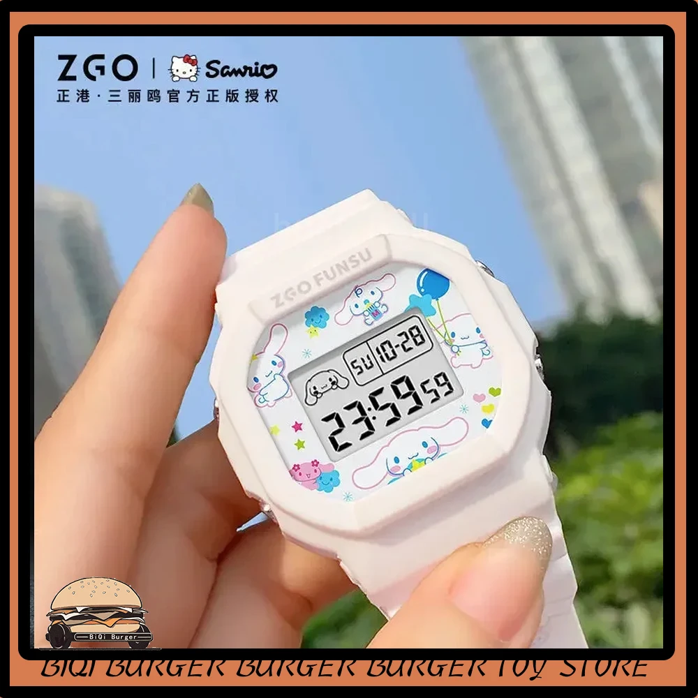 Original ZGO Sanrio Watch Anime Cinnamoroll Joint Hello Kitty Simple Waterproof Luminous Square Electronic Watch Boy Girl Gifts