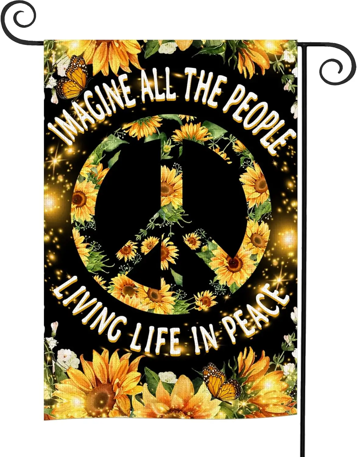 Glawry Hippie Sunflower Garden Flag Double Sided 12Wx18L Inch Imagine All The People Living Life in Peace Flag Positive Quot zzo