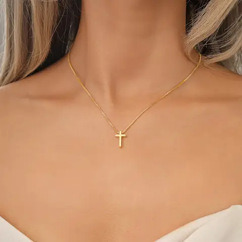 여성을위한 1 Pc 크로스 펜던트 목걸이 골드 컬러 스테인레스 스틸 칼라 Neckalces 2024 Trend Goth Jewelry Gifts 무료 배송