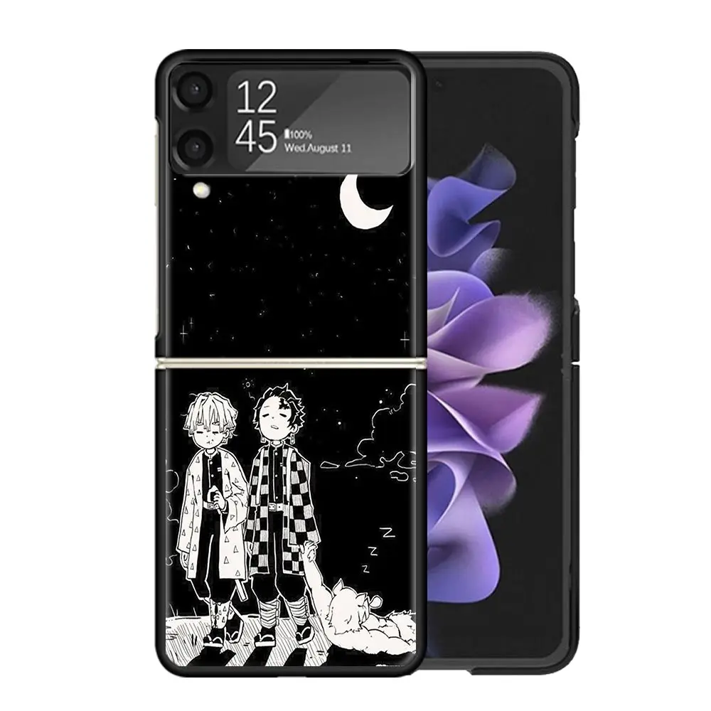 Funda de teléfono Demon Slayer para Samsung, carcasa trasera dura, color blanco y negro, para Galaxy Z Flip4, Flip5, Flip3, Z Flip 3, 4, 5G