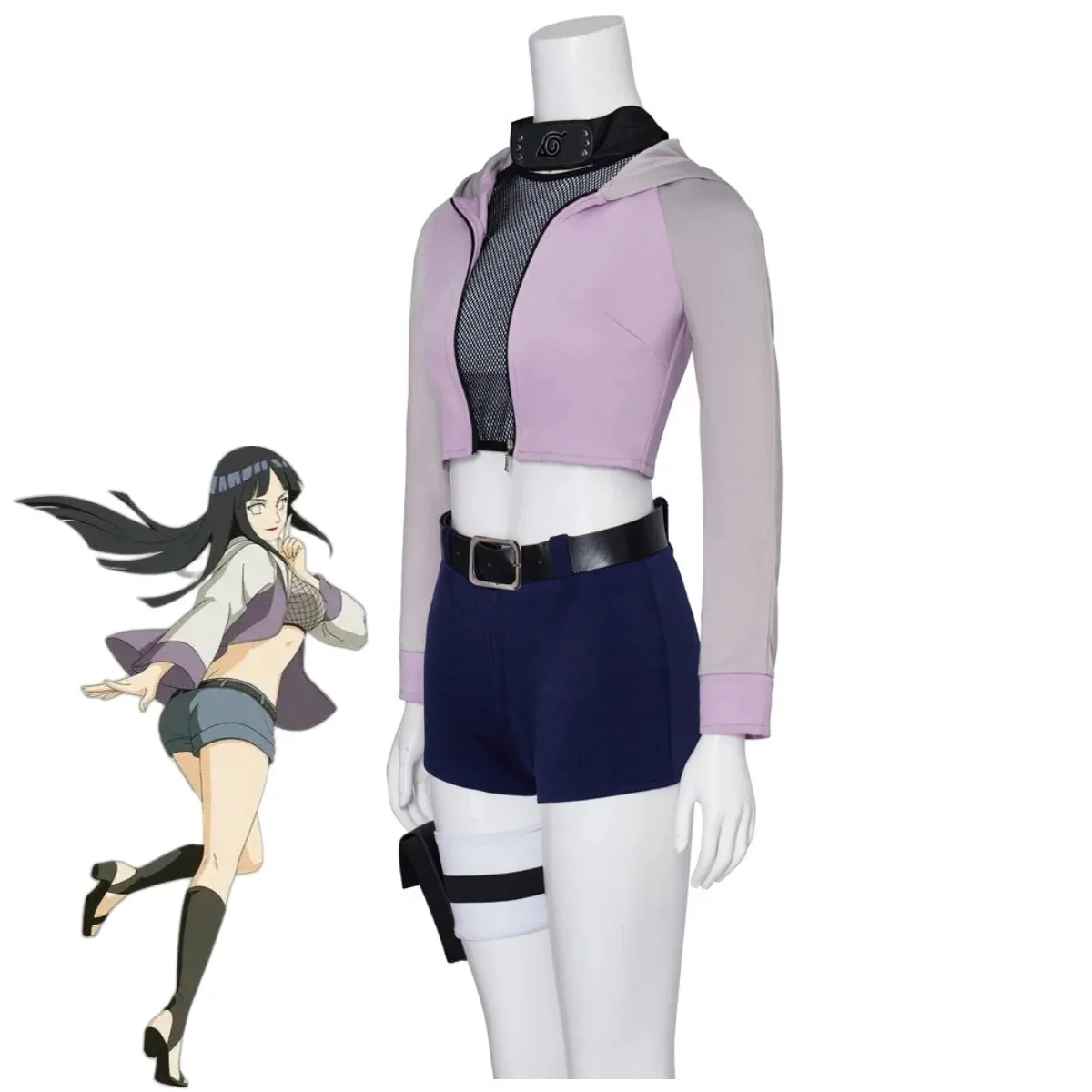 Anime Hyuga Hinata Cosplay Costume Hyuuga Ichizoku Purple Hooded Hoodies Coat Shorts Wig Sexy Carnival Halloween Party Suit