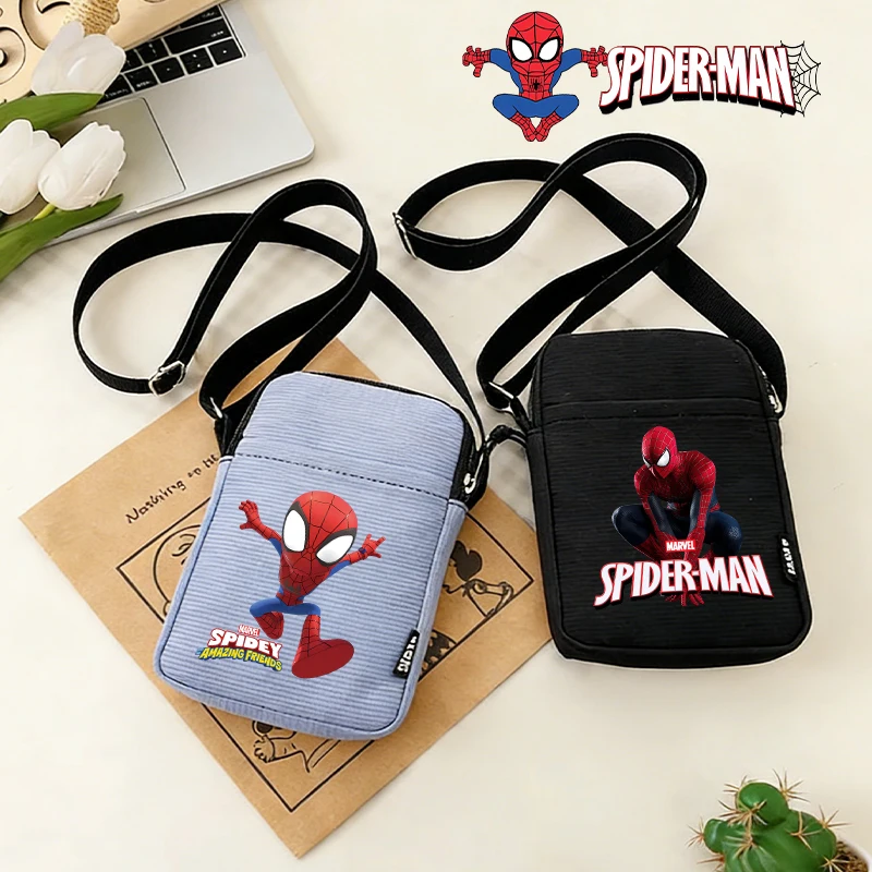

Cute Spidermans Man Adult Shoulder Bag Casual Zipper Anime Movie Printed Boy Student Vogue Crossbody Phone Handbag Birthday Gift