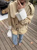 Trench-Coat décontracté à col montant et ceinture pour femme, Chic, contraste, simple boutonnage, manteaux courts amples, vêtements d'extérieur quotidiens de rue, nouvelle collection 2026 6