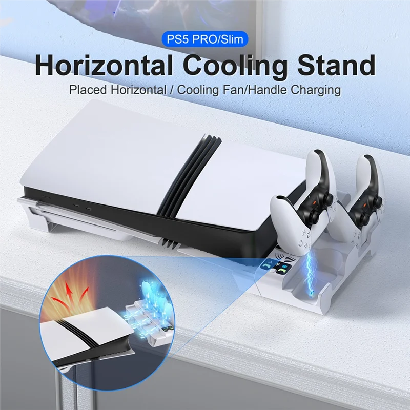 Dependable-For PS5 Slim/PS5 Pro Station With 3-Level Cooling Fans Dock Stand, PS5 Accessories Controller Charging Station Holder