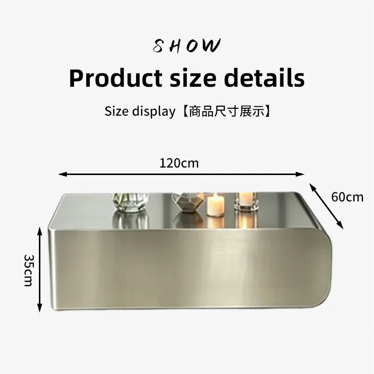 Stainless steel brushed silver coffee table minimalist Bauhaus living room  special-shaped high-end coffee table