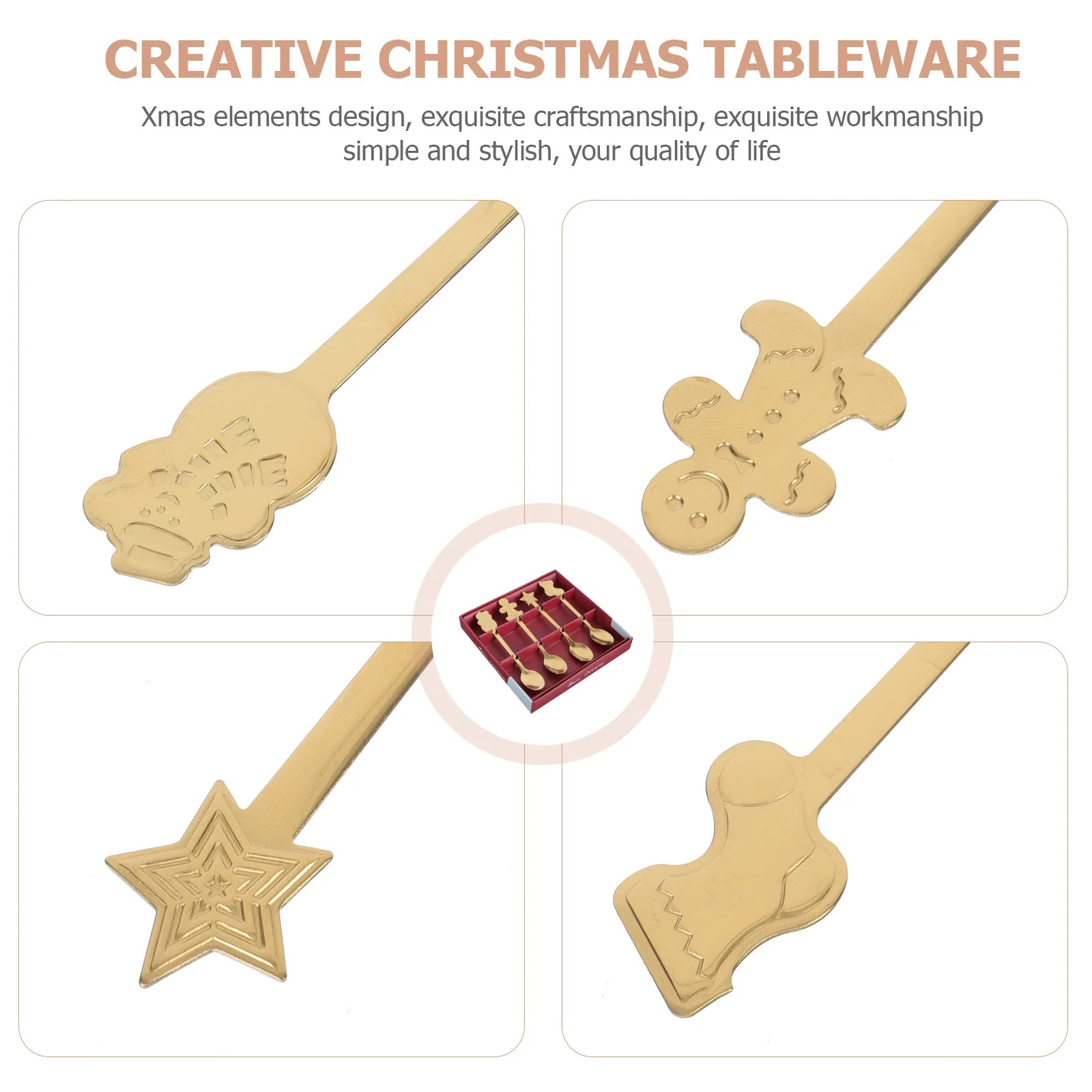 

1Set Christmas Themed Dessert Spoon Set Stainless Steel Creative Xmas Coffee Spoon Xmas Elements Tableware Party Use