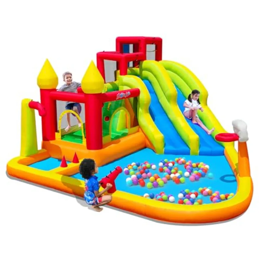 

Inflatable Bounce House with Slides for Backyard Blue Inflatable Water Slide with Air Blower Splash Pool Water Cannon Climbing