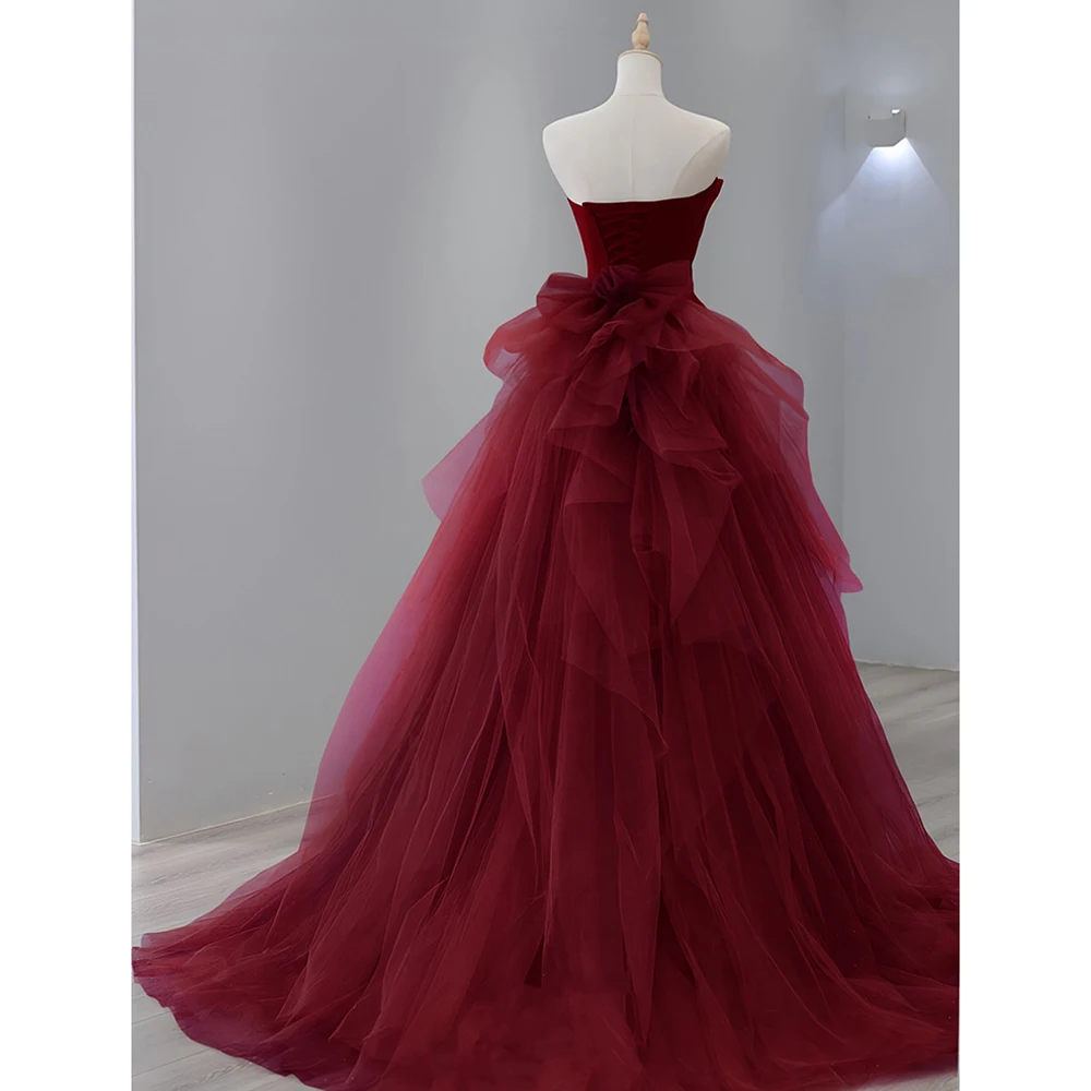 Wine Red Prom Dress Tulle Dress Gorgeous High Quality Customized Off Shoulder Long Dress Princess Classic Wedding Dress 2023