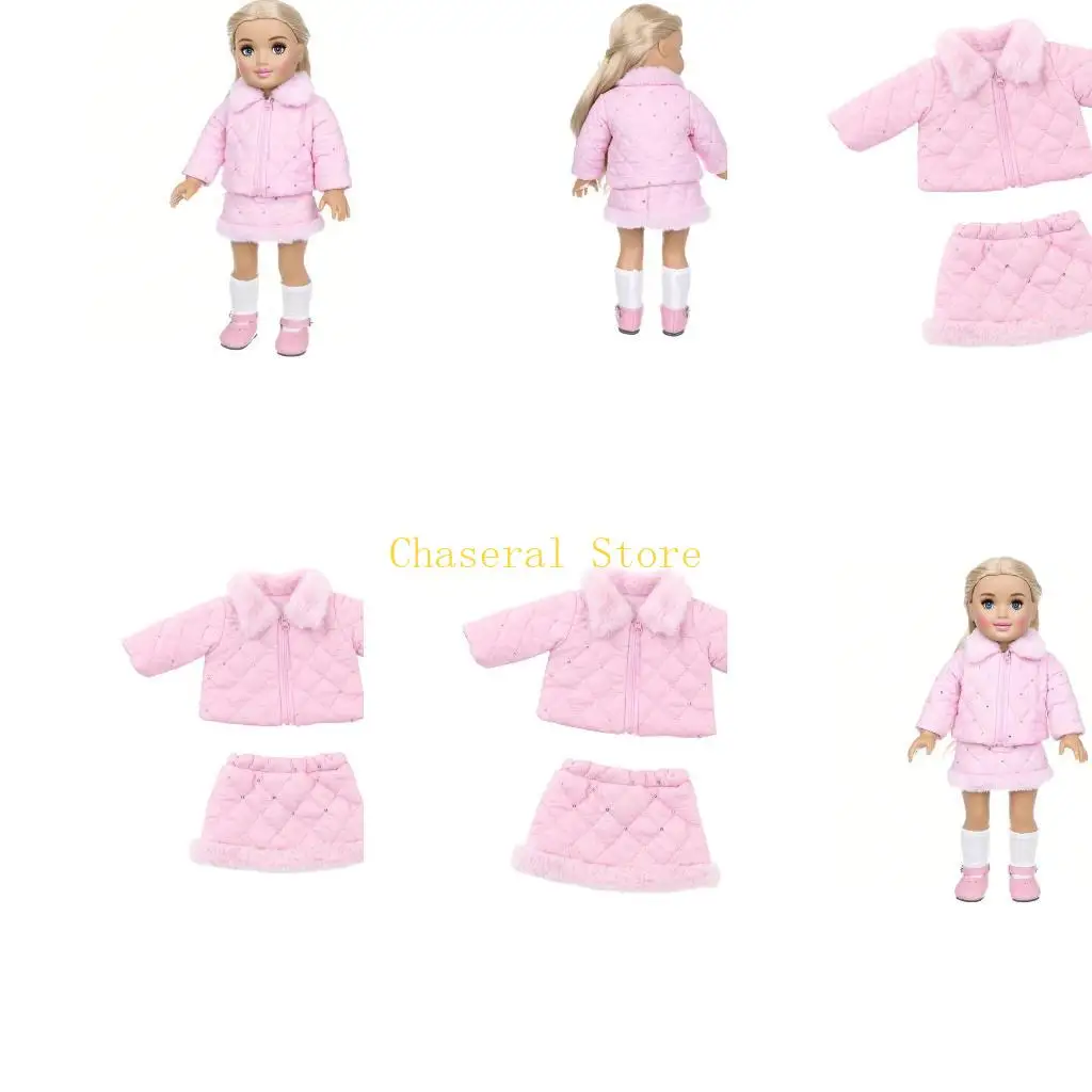 

E7CE Sequined Winter Coat for Doll Girl Wear Pink For 18 Inch Girl Doll Christmas