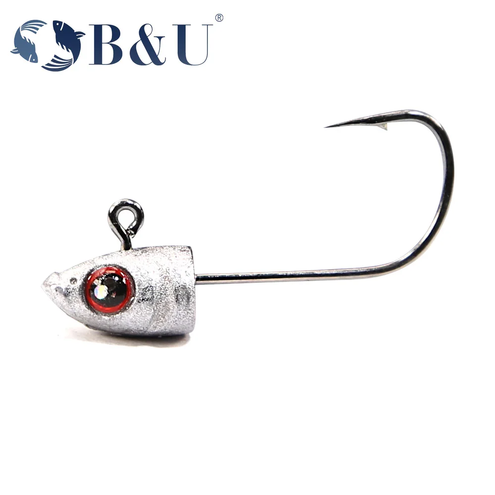 

B&U Fishing Hooks Jig Head Hook Fish Sharp Fishhooks Soft Bait Worm Barbed Hooks Fishing Tackle Hard Lure