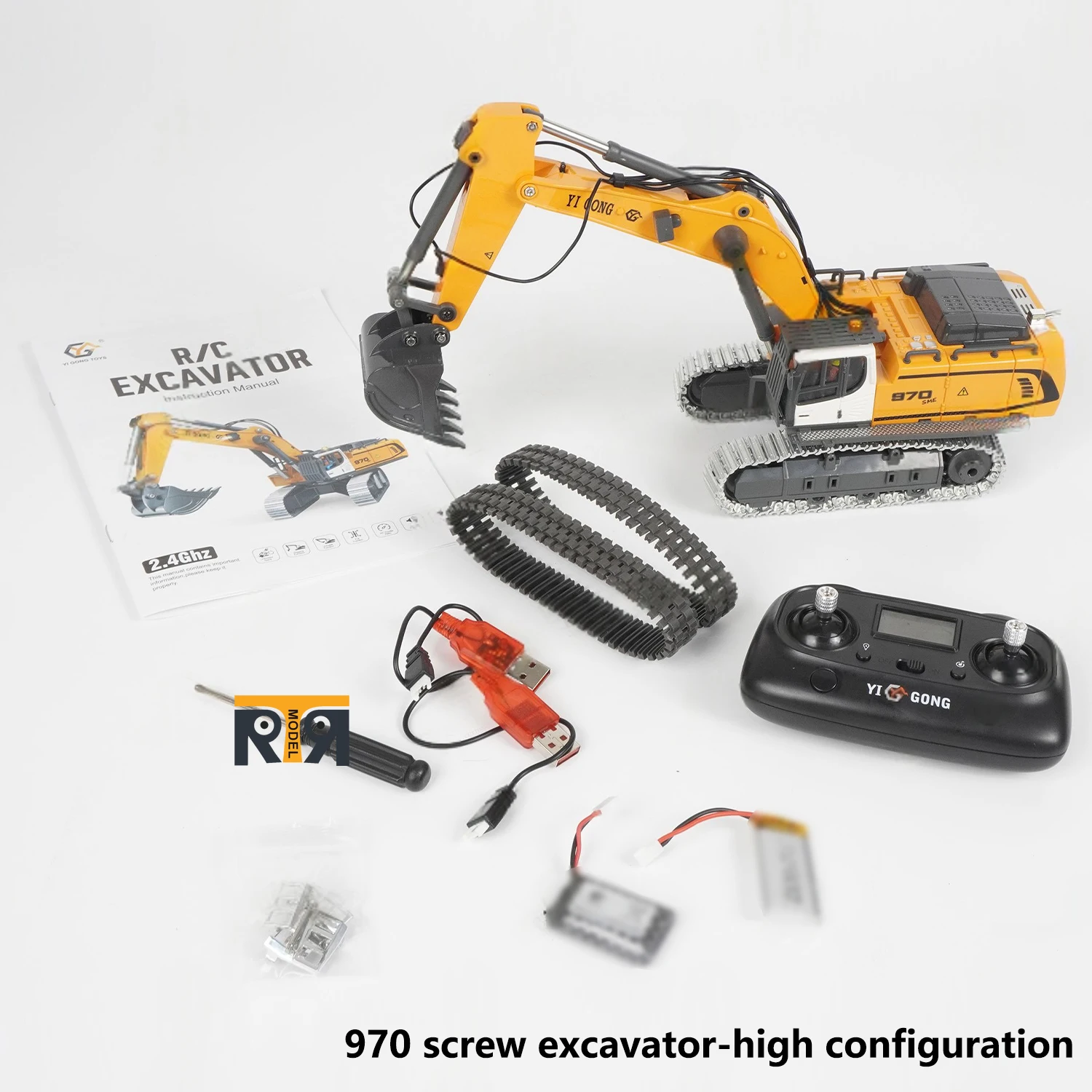 حفارة صغيرة 1/50 970 RTR RC حفارة كهربائية محاكاة لودر أطفال بالريموت كنترول مع نظام الضوء والصوت لعبة الصبي