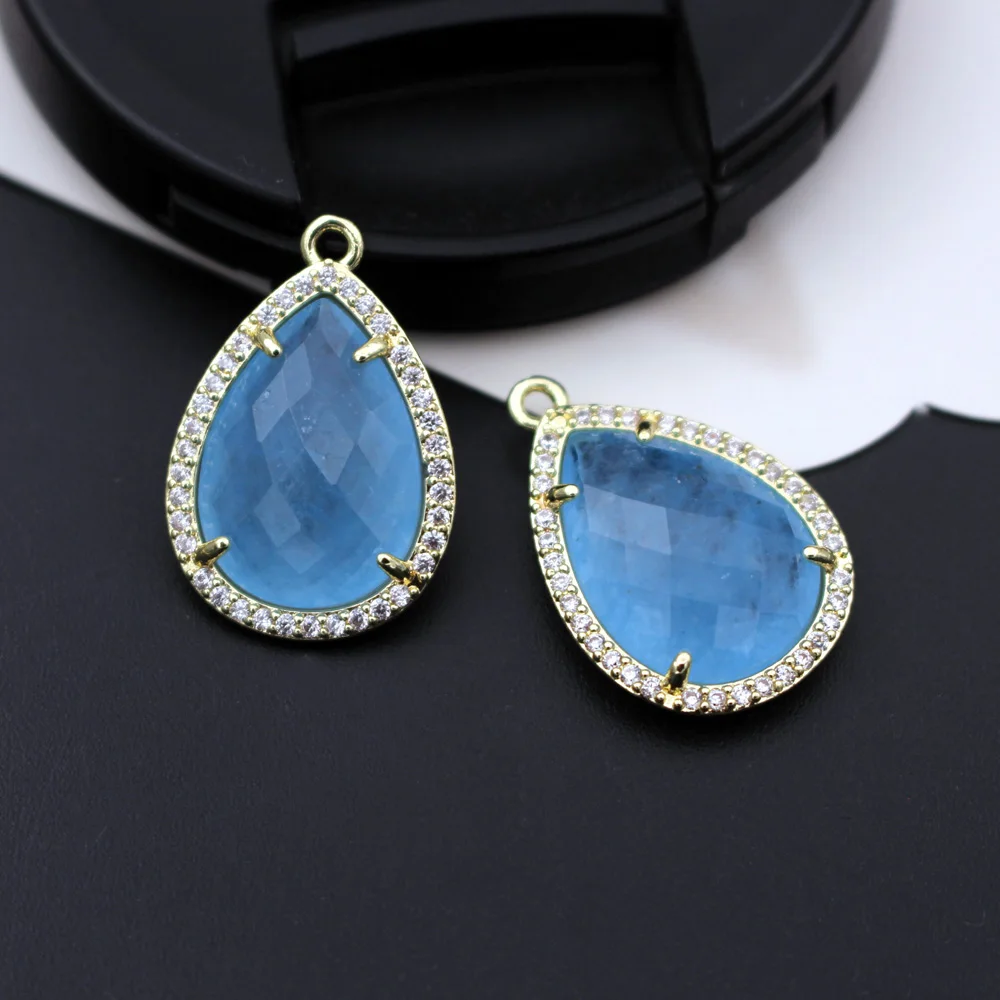 6pcs Teardrop Faceted Natural Amazonite Labradorite Stone CZ Drops Pendant Charms DIY for Women Earrings Necklace Making