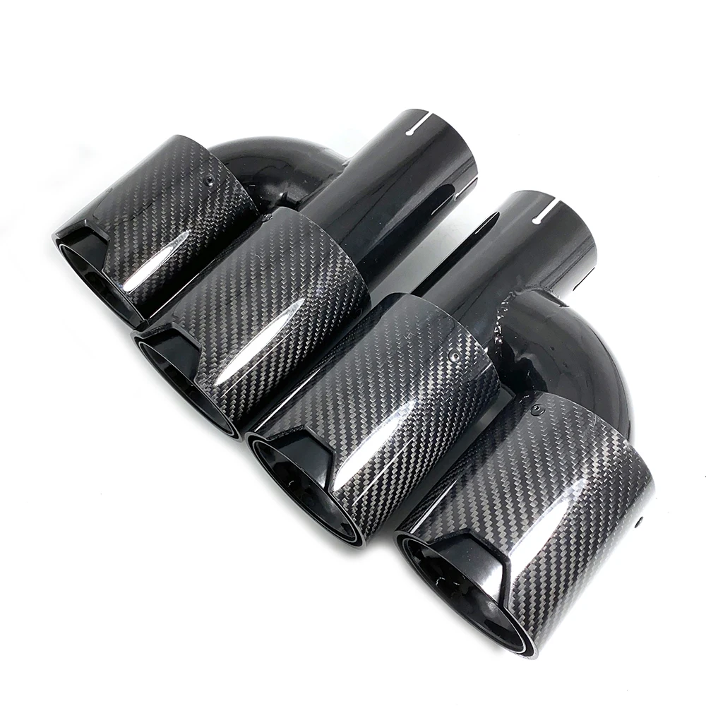 1Pair H Type Dual Glossy Black M Performance Logo Exhaust System Nozzle Pipe Muffler Carbon Fiber Exhaust Tip For BMW Universal