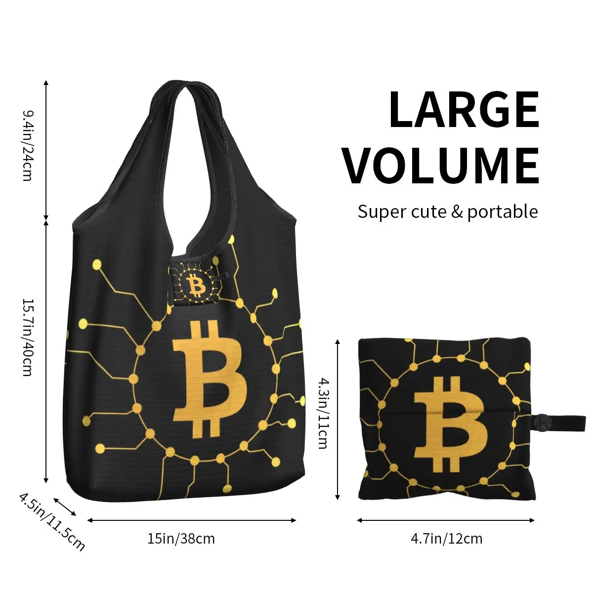 Borsa per la spesa riutilizzabile personalizzata con Logo BTC borsa per la spesa da donna borsa per Shopper con valuta digitale Bitcoin portatile