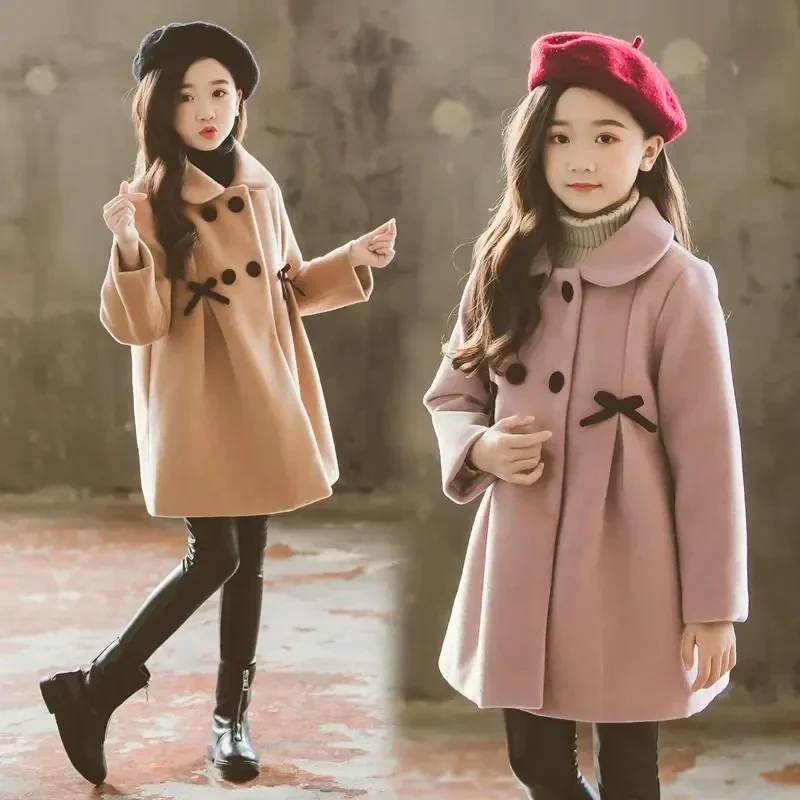 

3-12 Years Girls Wool Coat Autumn Winter New Korean Version Fashion Long Kids Jacket Double Breasted Children Outerwear Clothing