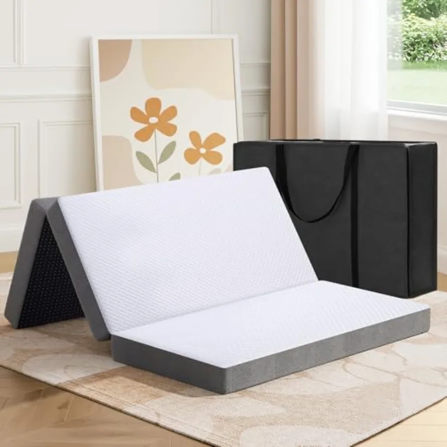 Trifold Mattress, 4 cm Memory Foam Foldable Mattress with Washable Cover, Gray, Lightweight Easy to Store for Camping and Floor