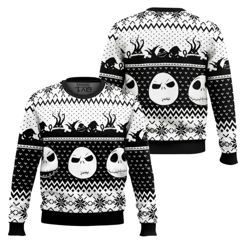 Disney jack skellington rosto feio camisola de natal engraçado festa de férias pulôver plus size camisola das mulheres dos homens presente de natal 2026