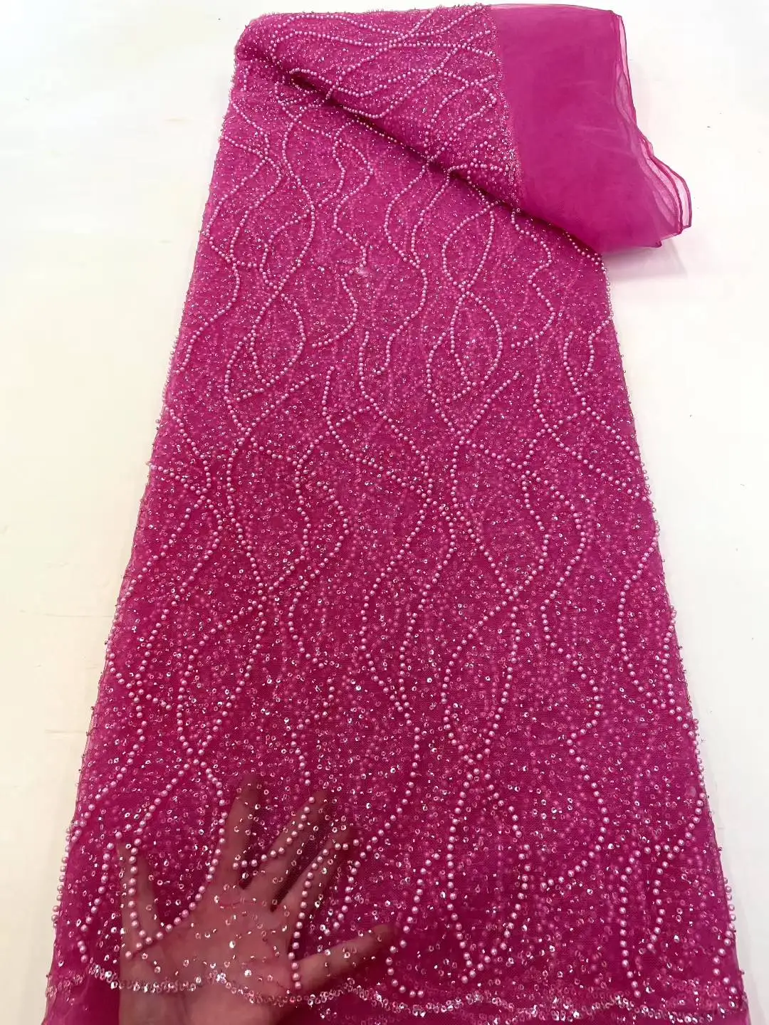

French Mesh Beads Lace 2025 Fabrics Embroidery Sequins Tulle Beaded African Fabric for Women Party Dresses 5 Yards Sewing Meters