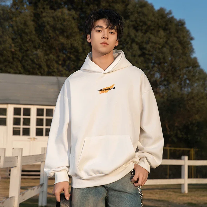 

TFETTERS Brand Flame Print Sweatshirts Mans 2025 Spring New White Solid Color Fashion Mens Hoodie Sweatshirt Korean Streetwear