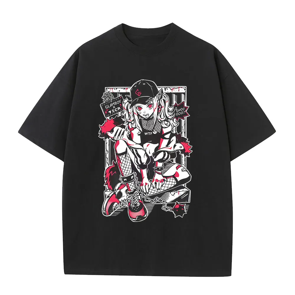 

Anime Men Women T-shirt Gothic Printed T Shirt Hip Hop Streetwear Punk Cartoon Vintage Oversized Short Sleeve Tops Male Clothing