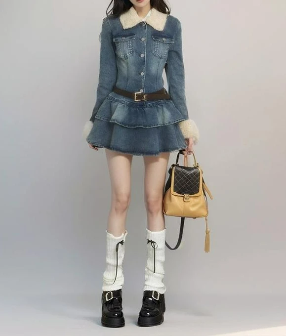 

Cowboy Dress for Women in The Spring and Autumn of 2025 Retro High-end Feeling Waist Cinched A-line Short Skirt