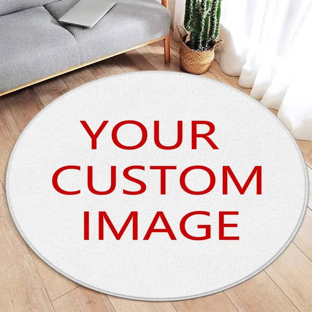 VIKAMA DIY Custom Photo Round Carpet, Custom Image Text Logo Non Slip Washable Circular Floor Rug for Living Room Home