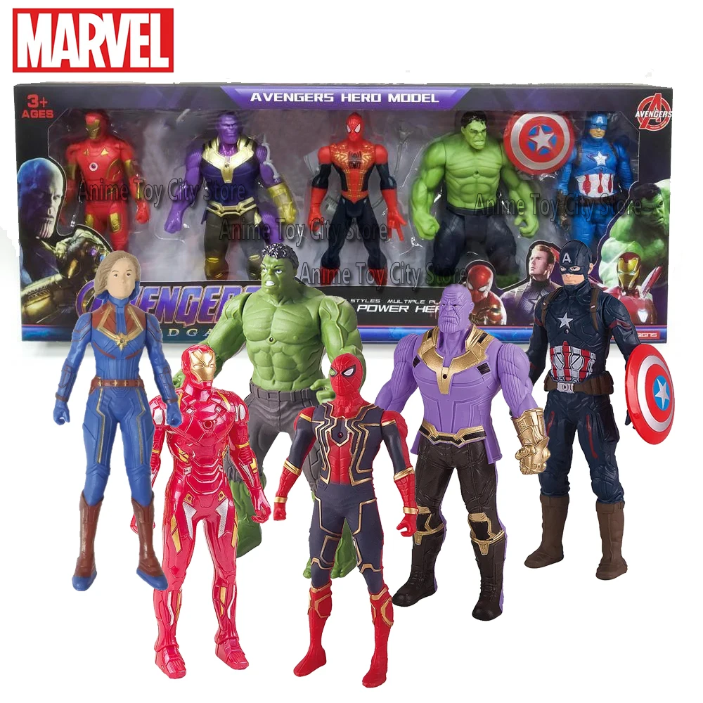 1 Set Marvel Action Figure Toy Set Spiderman Hulk Ironman Captain Pvc Movable Joints Luminous Doll Collection Model Toy Boy Gift