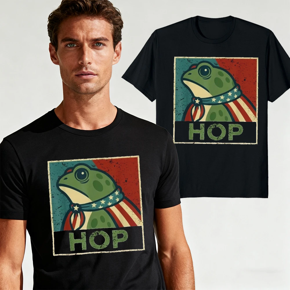 Hop Patriotic Frog Cape Retro Poster Style Independence US Patriotic Political Satire Art Top Men Summer Casual Streetwear