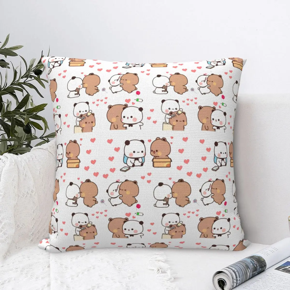 Bubu Dudu Love Story Pillow Case Cute Panda Bear Cushion Cover Zipper Decorative Throw Pillow Case Cover for Living Room 45*45cm