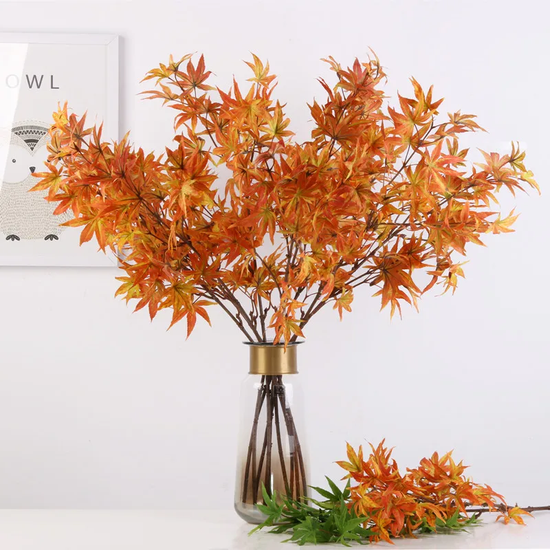

Thanks Giving Wedding Party Favor Simulation Maple Leaf Orange Red Home Living Room Decoration Artificial Green Plants 6 Pieces