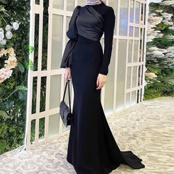 Ciynsia Arabic Muslim Evening Dresses Mermaid Robes De Soirée Satin High Neck Prom Gowns 2024 Long Sleeves Formal Party Dress