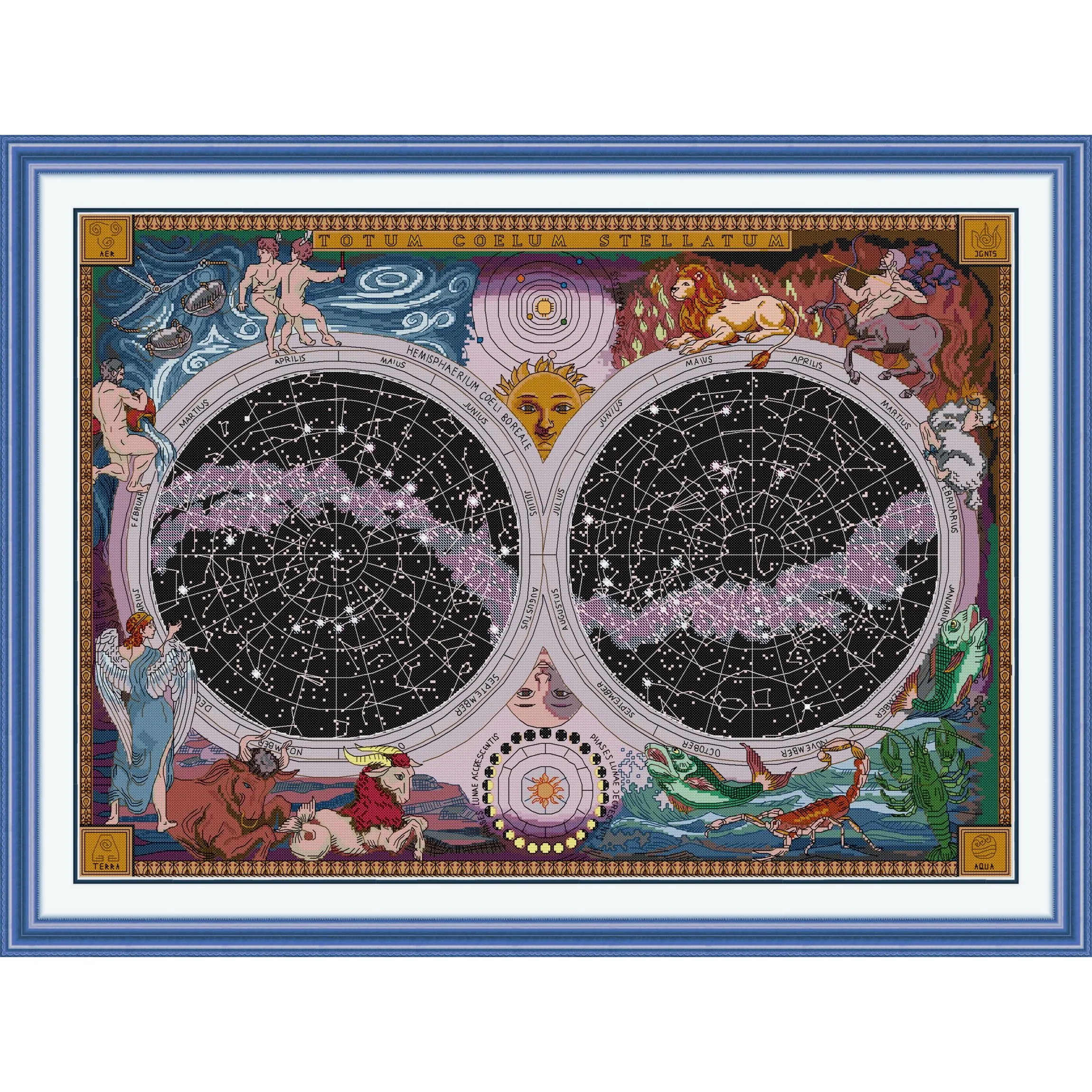 

Soulgift News Pre-Printed Cross Stitch Kit, Stamped Aida Fabric with DMC Threads, Embroidery Kit - Nighttime Starry Sky Map