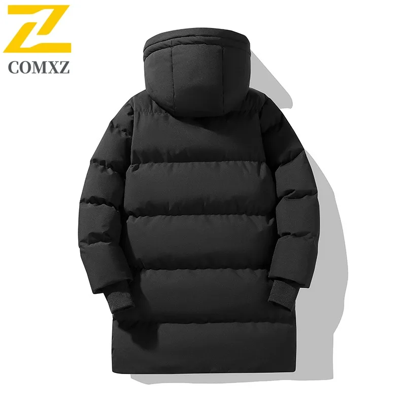 سترة COMXZ للرجال مبطنة كاجوال بغطاء للرأس للسفر في الهواء الطلق سترة مقاومة للبرودة للترفيه بلون سادة معطف شتوي خفيف الوزن مريح