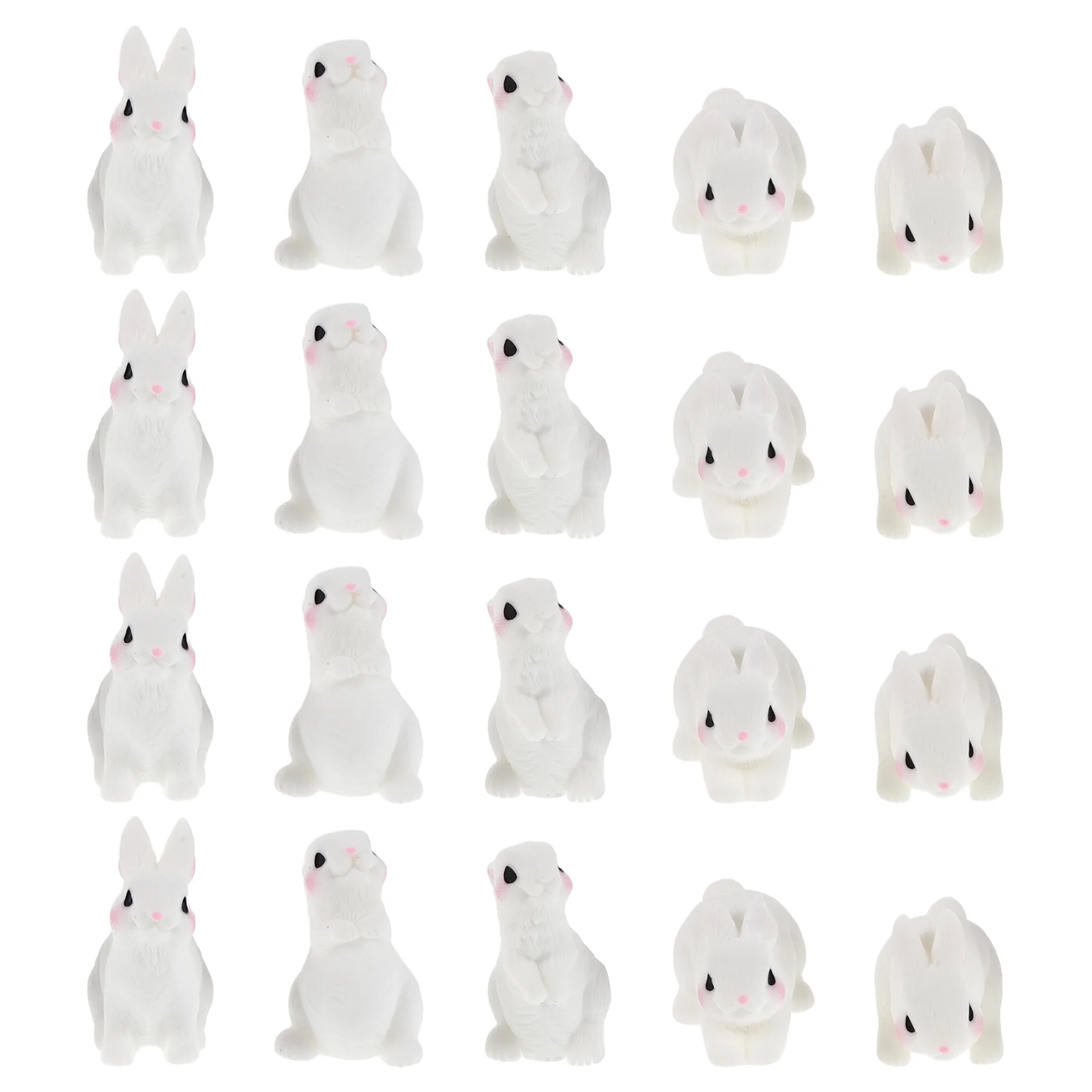 

20Pcs Small Rabbit Statues White Resin Garden Miniatures for Spring Easter Tiered Tray Planter Car Dashboard Decoration