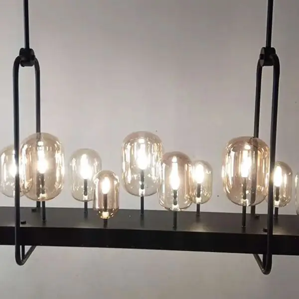 Smoke Glass Bubble Pendant Lamp Candle Suspension Light Hotel Hall Restaurant Dinning Room Bar Hanging Ceiling Chandelier
