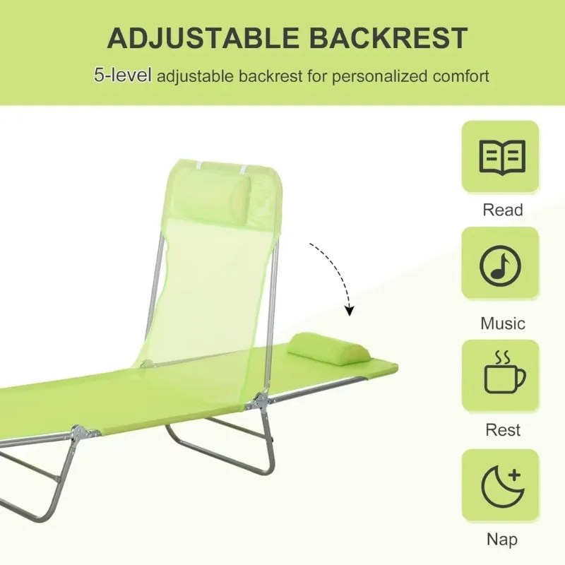 

Folding Chaise Lounge Pool Chairs,Outdoor Sun Tanning Chairs with Pillow,Reclining Back, Steel Frame & Breathable Mesh for Beach