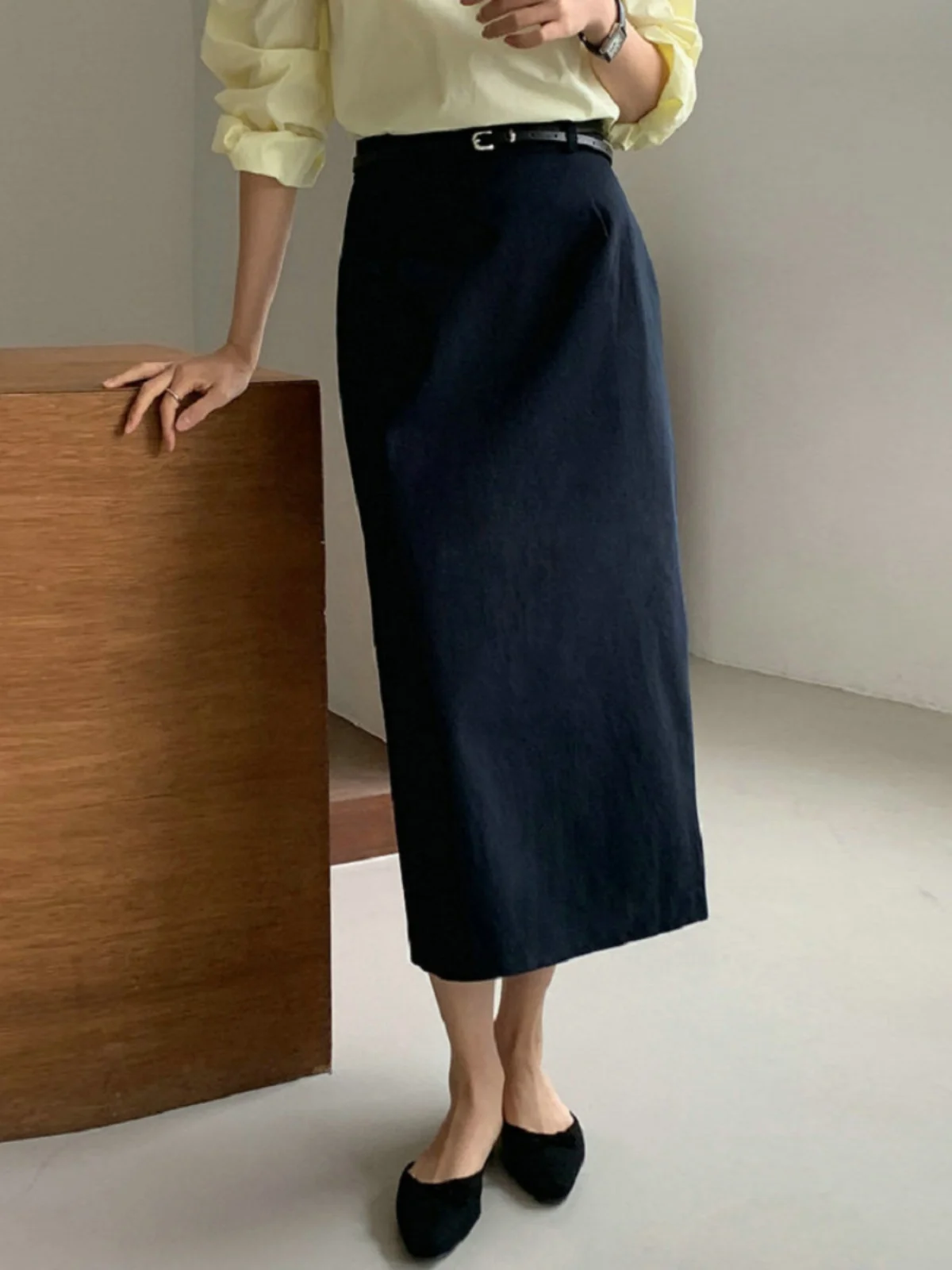 

Весенне-летняя юбка-миди на заказ с высокой талией, универсальное облегающее облегающее платье H-образной формы, прямой крой, новая женская мода