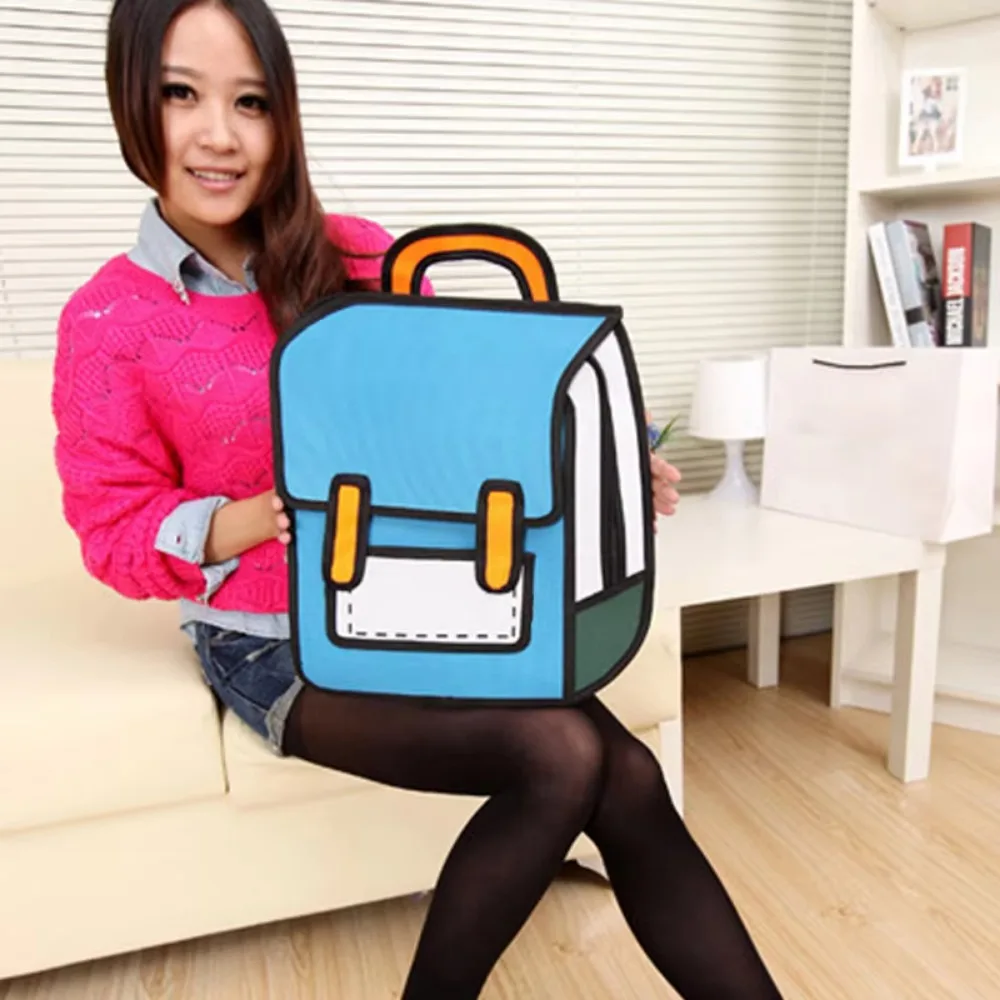 Ransel Wanita Tas Punggung Kartun Gambar 2D Gaya Lompat 3D Tas Pelajar Lucu Modis Tas Kurir Komik Ransel Uniseks Bolos
