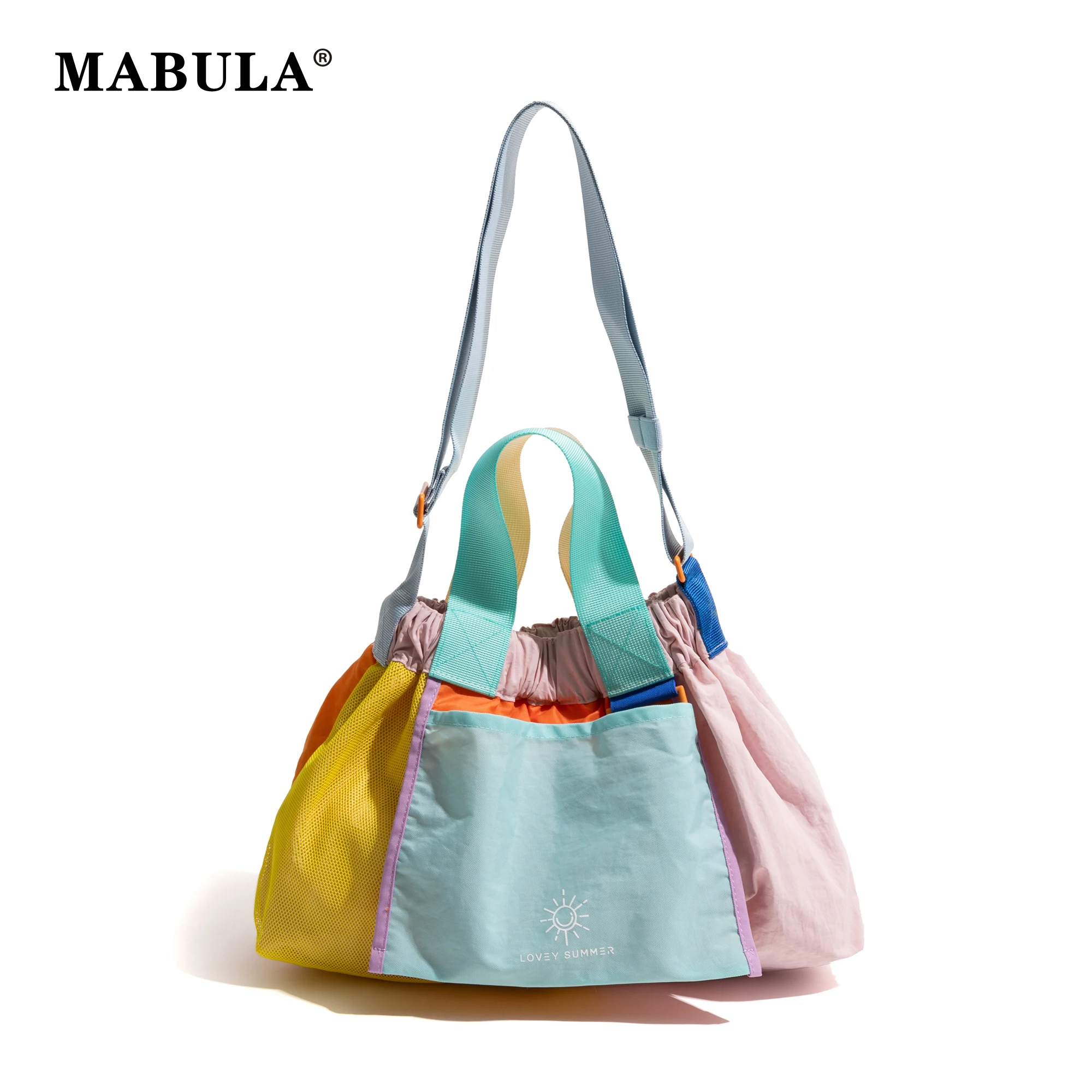 

MABULA Women's Small Hobo Handbag Nylon Lightweight Portable Patchwork Color Letter Embroidery Stylish Crossbody Shopping Purse